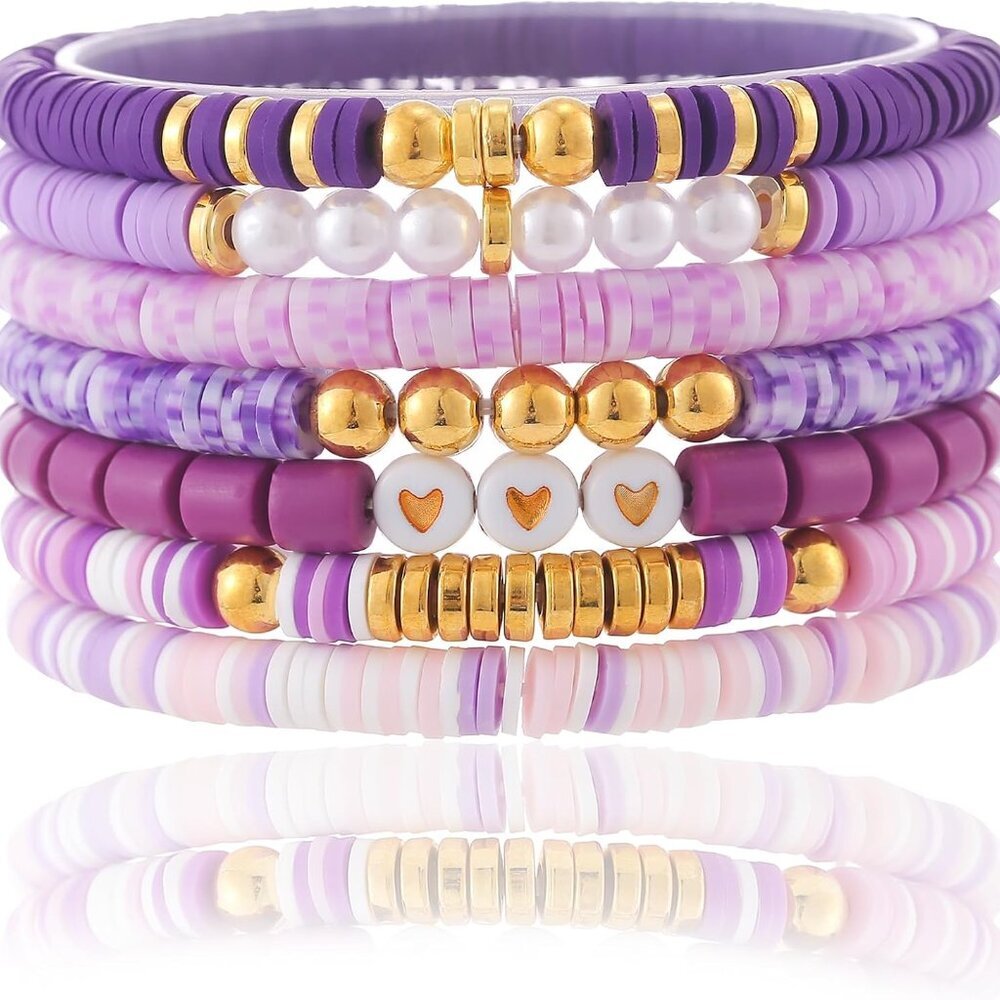 Friendship Bracelets Trendy Heishi Clay Bead Bracelets Stack Gold Beaded Stretch